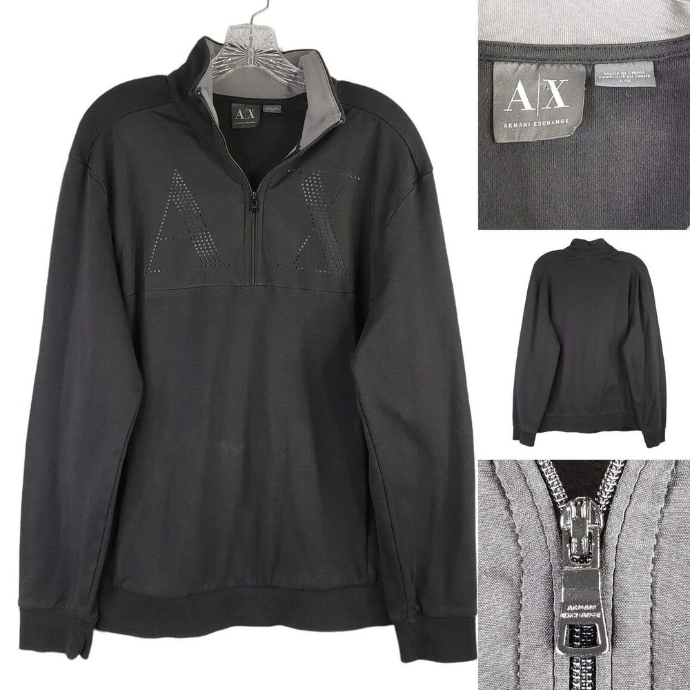 Armani Exchange AX Mens Large Black Pullover Quarter Zip Sweater Sweatshirt